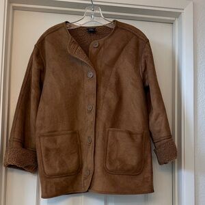 Jcrew factory Cozy Brown faux Sherpa-Lined Jacket. Reversible. XS. Like new